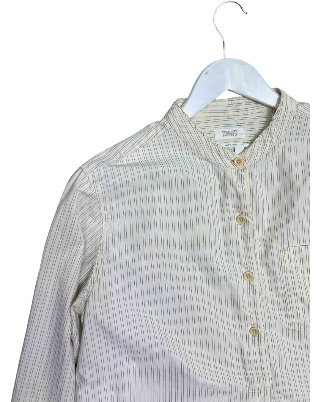 Size 16 | Toast Pinstripe Band Collar Tunic Shirt