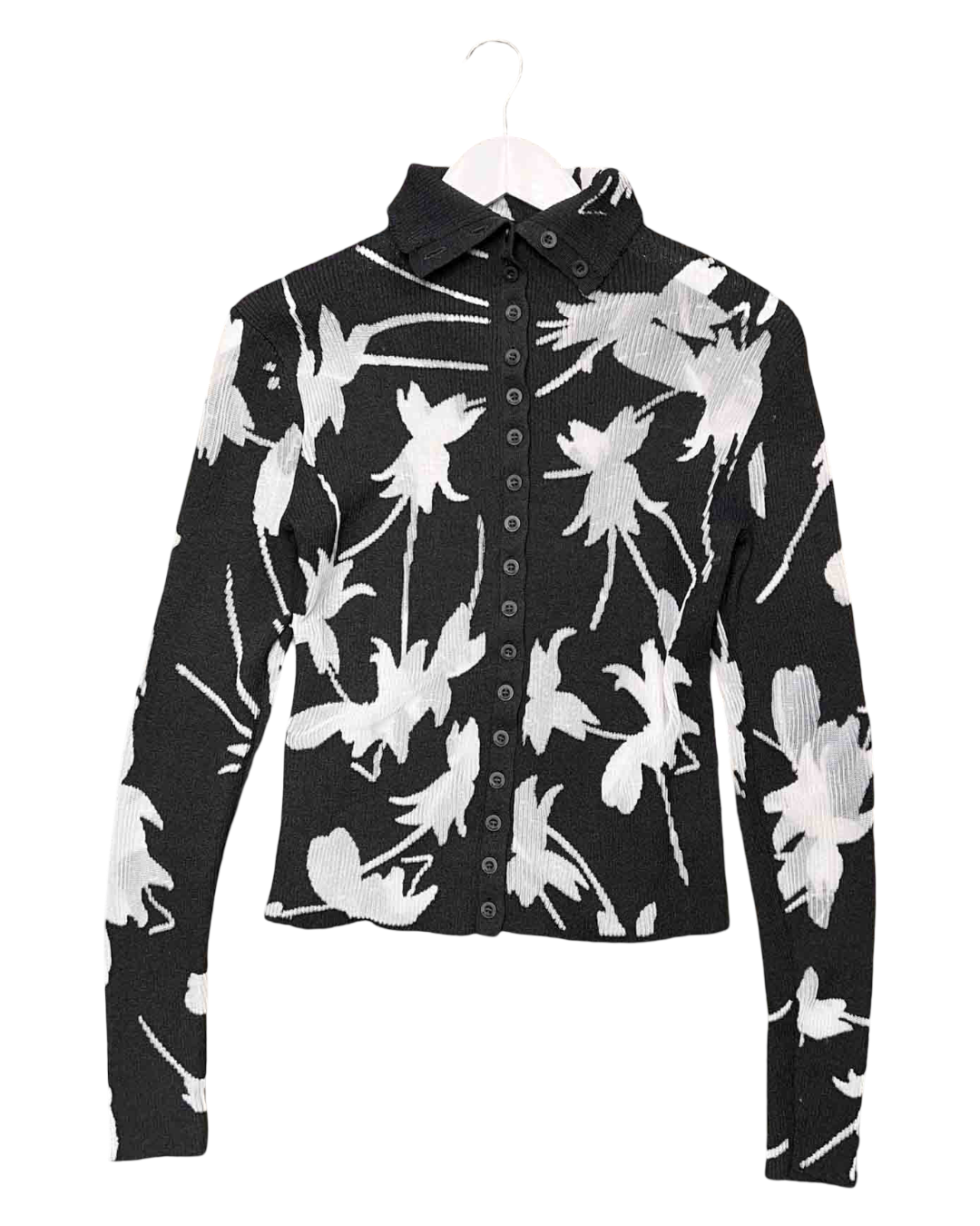 Size M | Alpha60 Dark Grey/White Floral Mesh Shirt