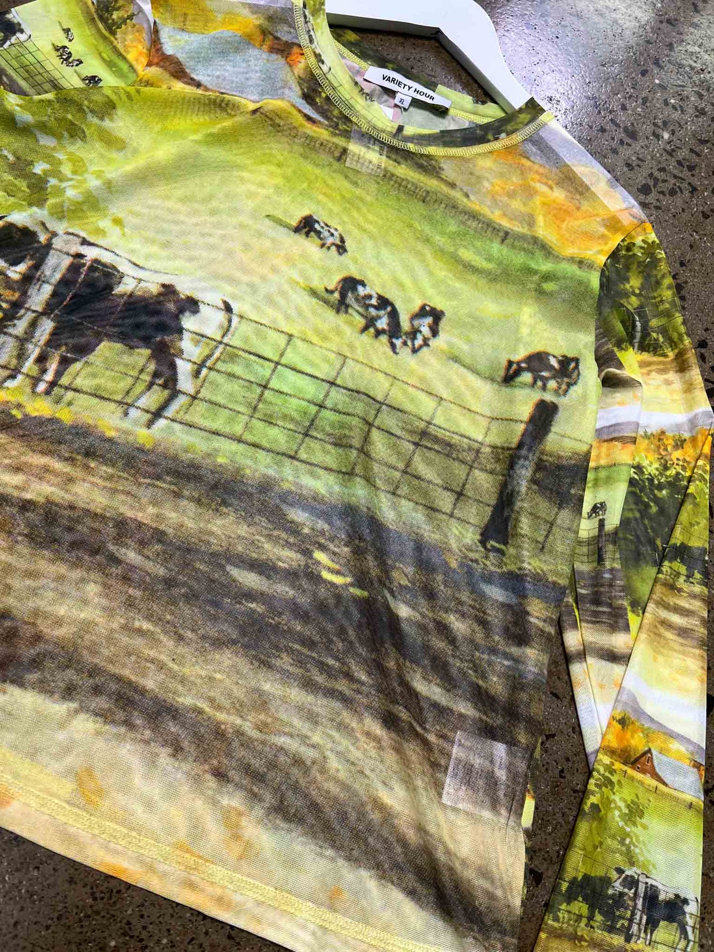 Size XL | Variety Hour Golden Farm Field Mesh Top