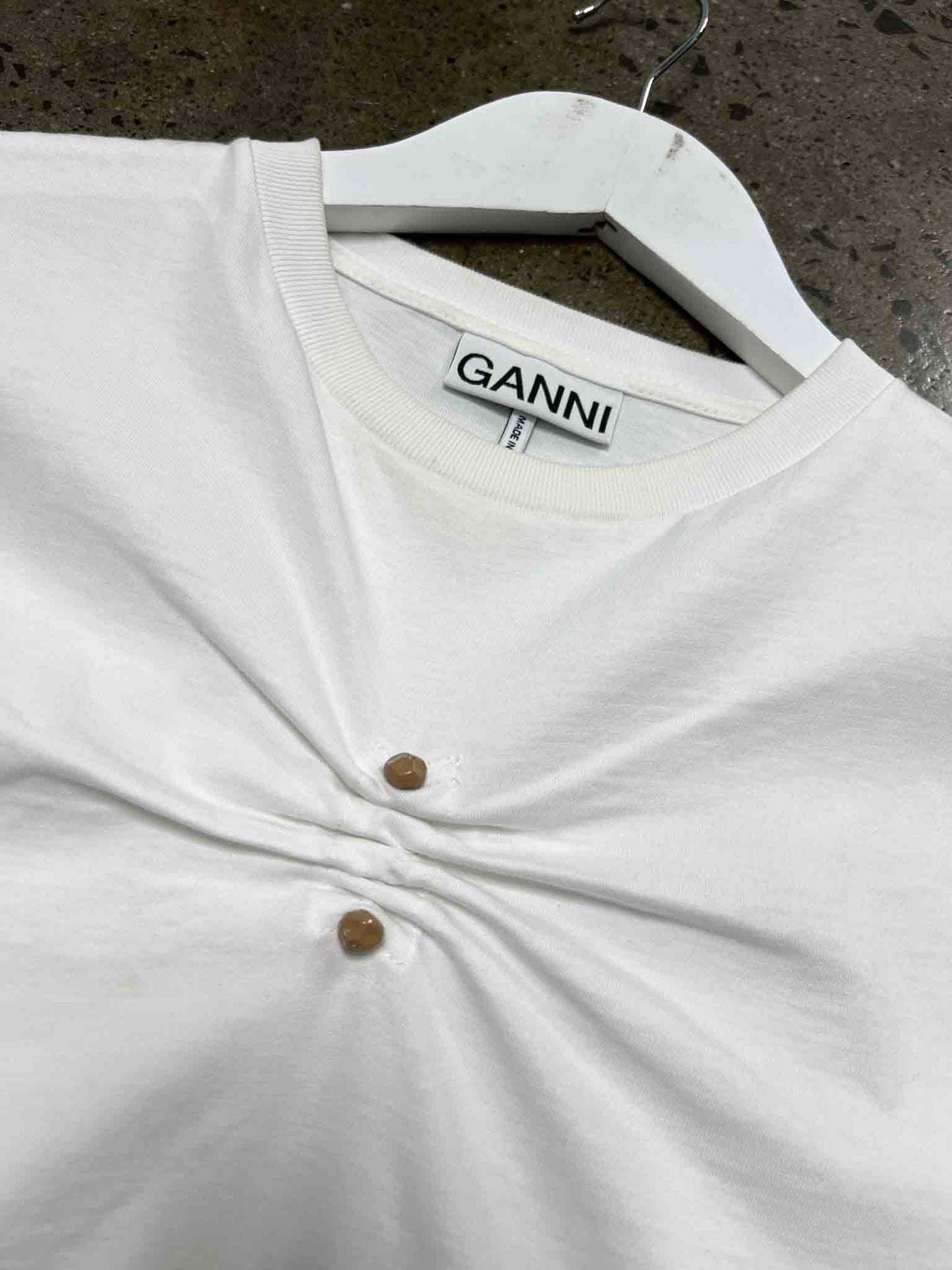 Size XL | Ganni White Cotton Piercing T-shirt