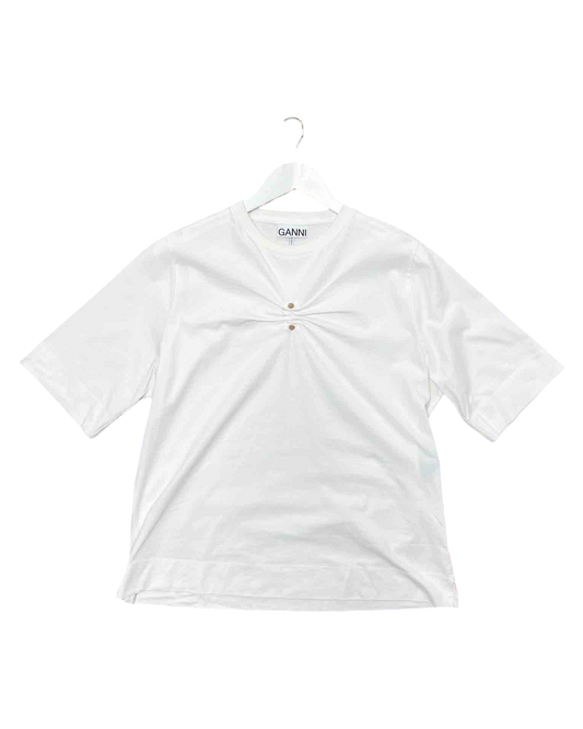 Size XL | Ganni White Cotton Piercing T-shirt