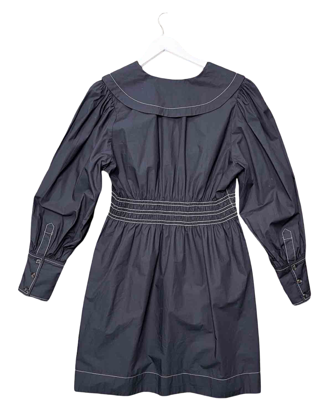 Size S | Ganni Cotton Poplin V-Neck Smock Mini Dress