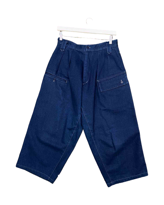 Size S | Y's Yohji Yamamoto Blue Denim Pleated Wide Leg Pant
