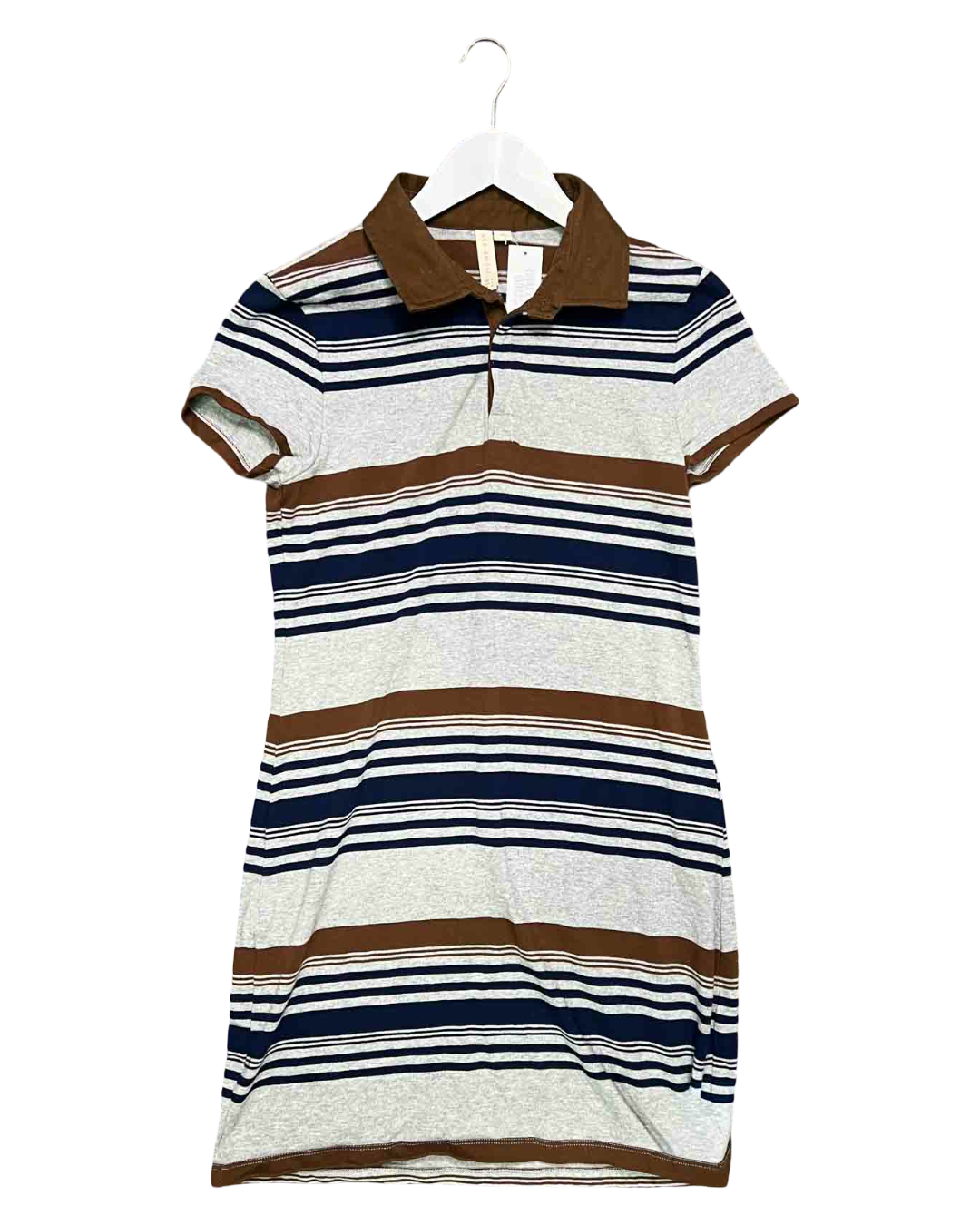 Size 10 | Bec + Bridge Grey, Brown and Blue Stripe Polo Dress