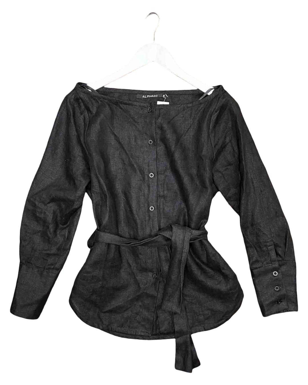 Size XXS | Alpha60 Black Linen Off-the -Shoulder Shirt