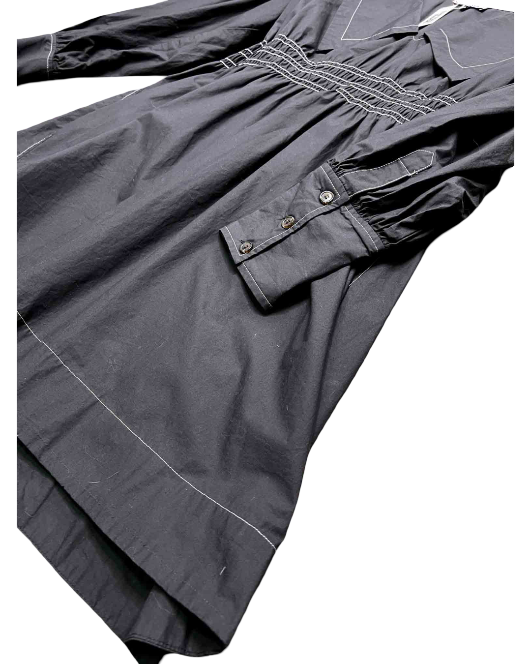 Size S | Ganni Cotton Poplin V-Neck Smock Mini Dress