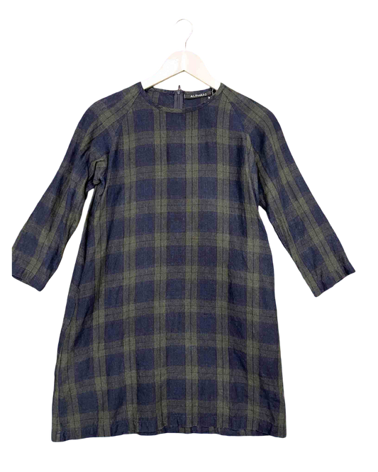 Size XXS | Alpha60 Green and Navy Linen Smock Dress