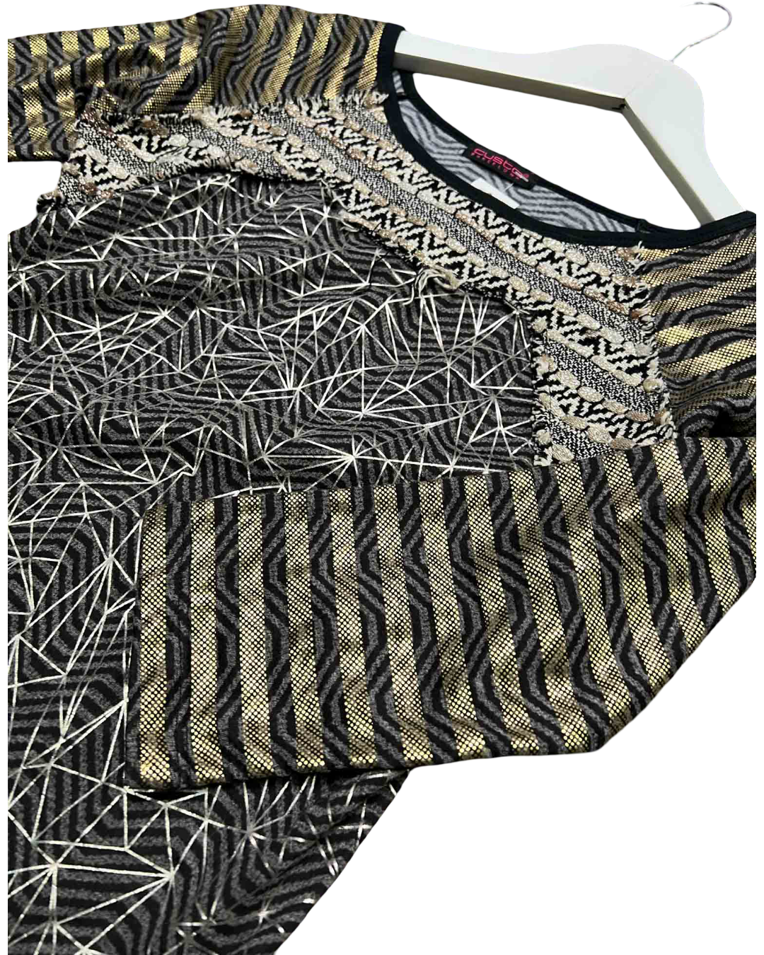 Size S | Custo Barcelona Grey Patchwork Top