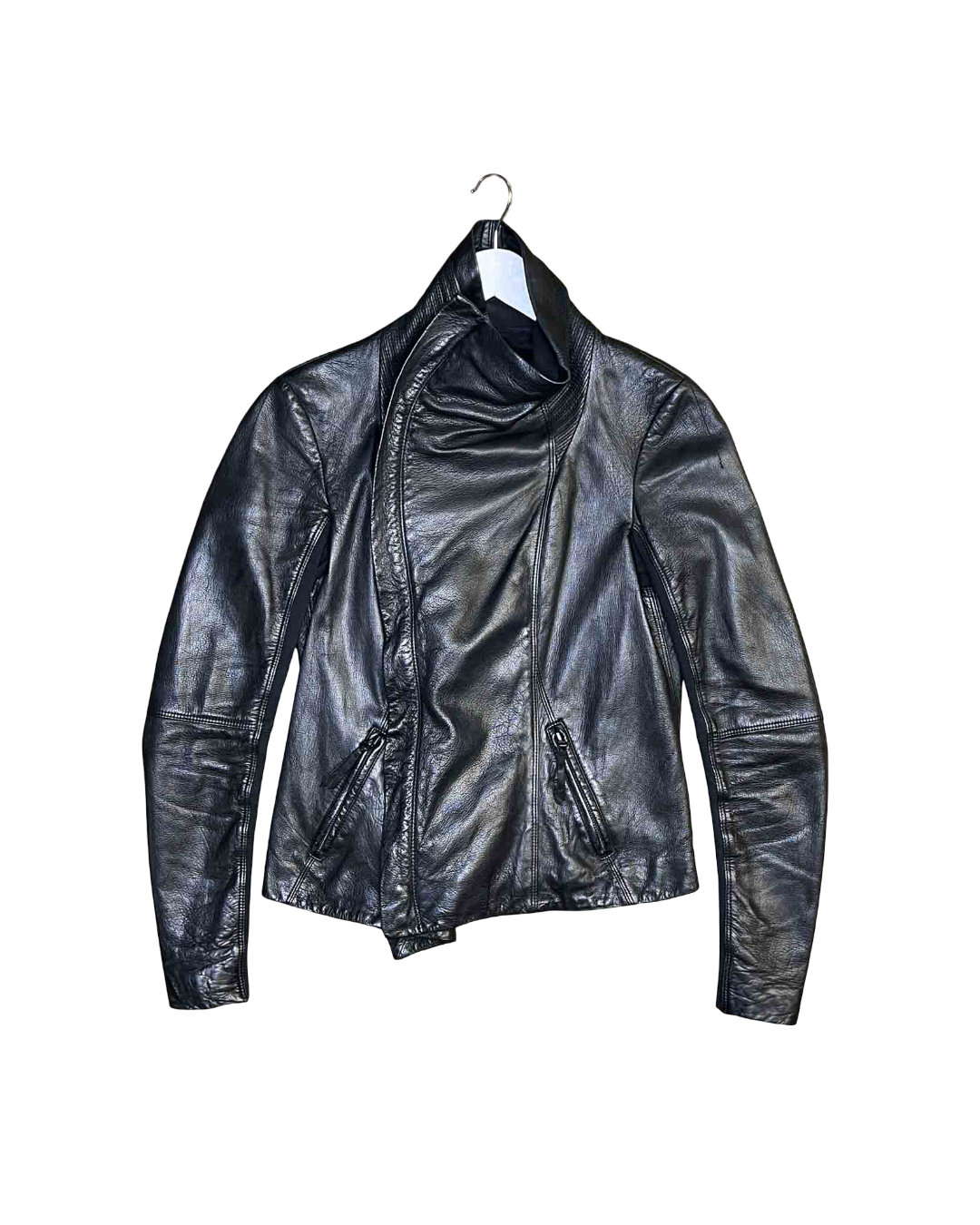 Size 3 (12) | Husk Cropped Black Leather Funnel Jacket