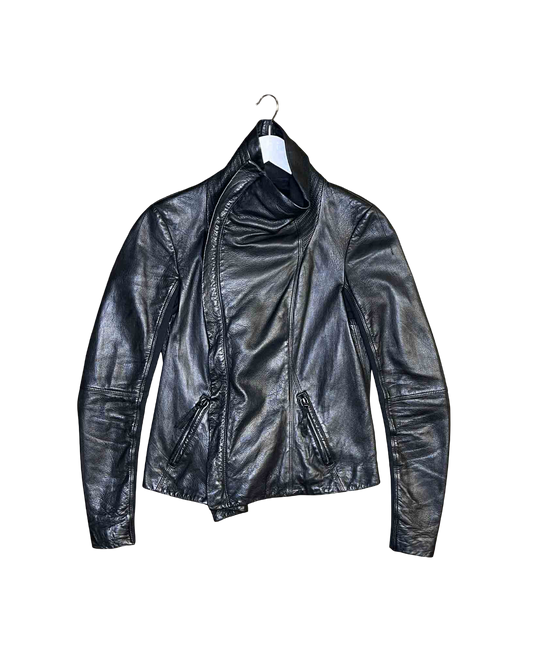 Size 3 (12) | Husk Cropped Black Leather Funnel Jacket