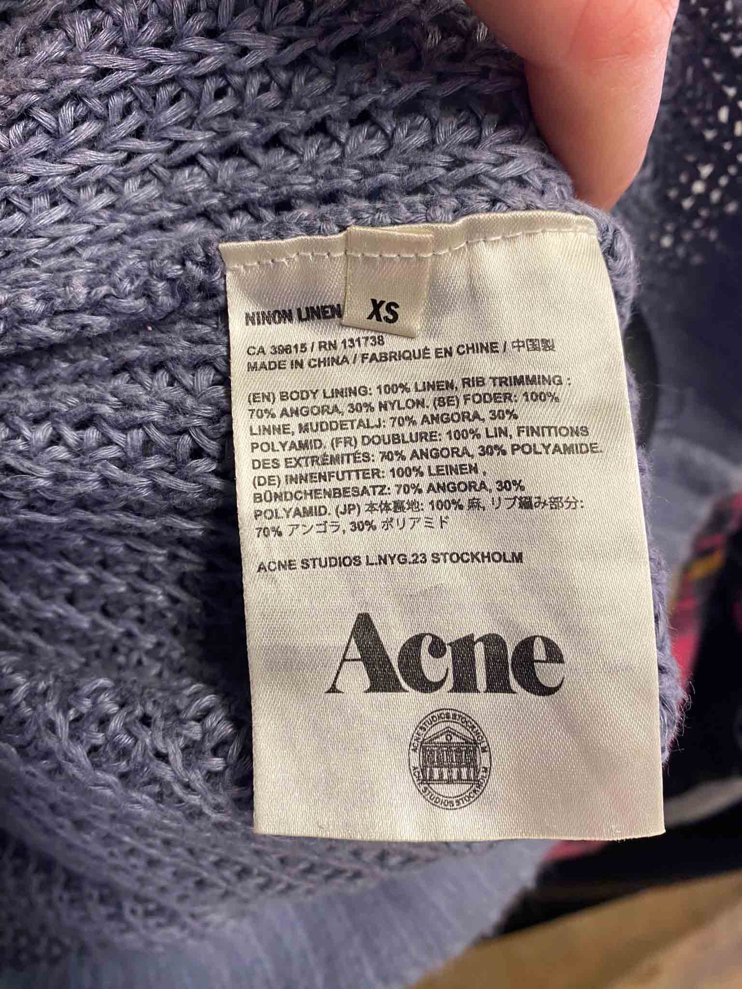 Size XS | Acne Studios Blue Crochet Linen Jumper