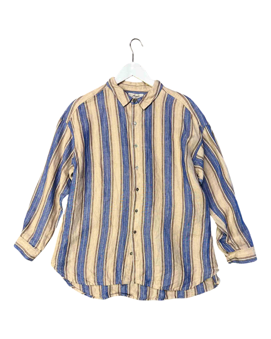 Size OSFM | Ichi Antiquités Brown and Blue Striped Linen Shirt