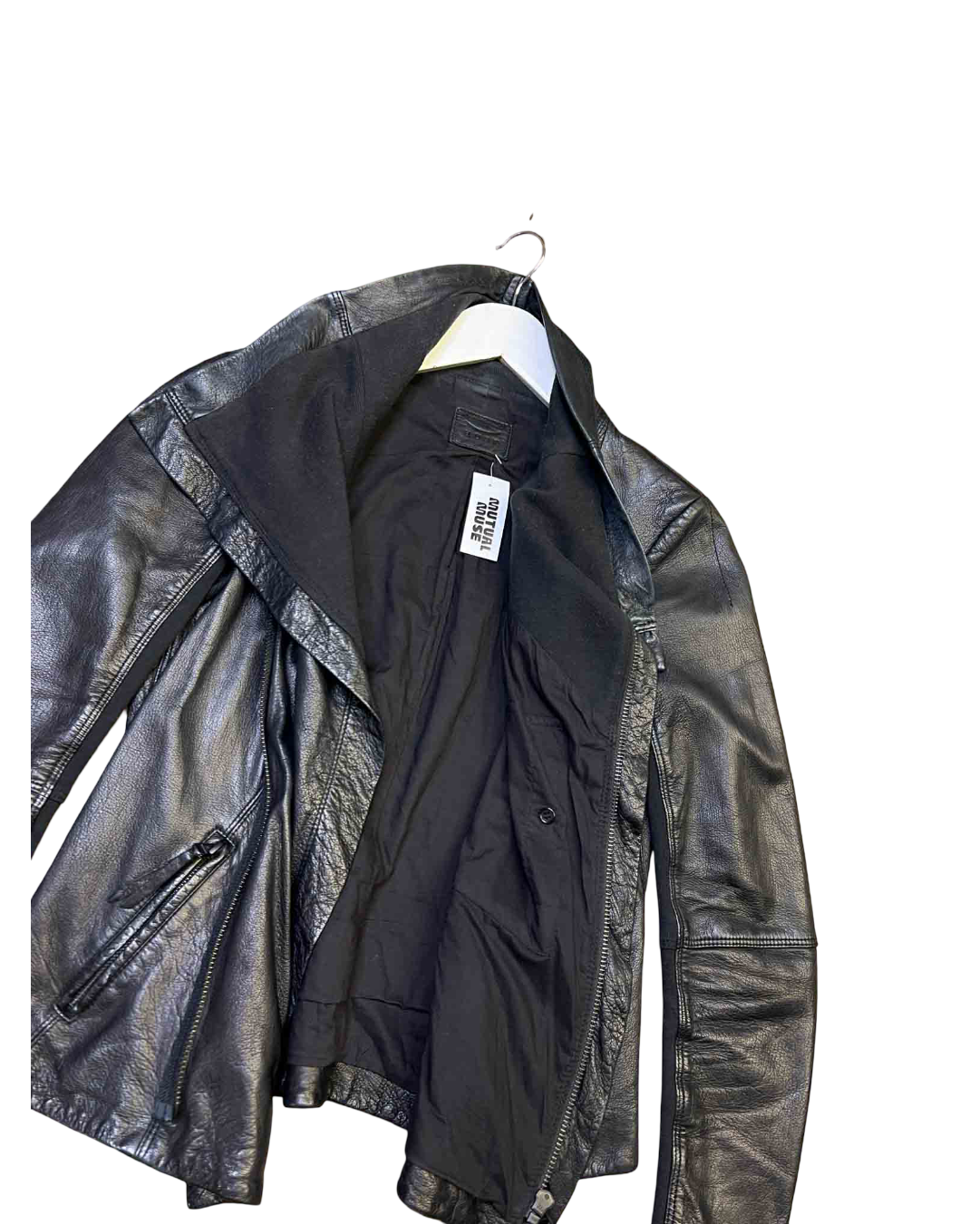 Size 3 (12) | Husk Cropped Black Leather Funnel Jacket