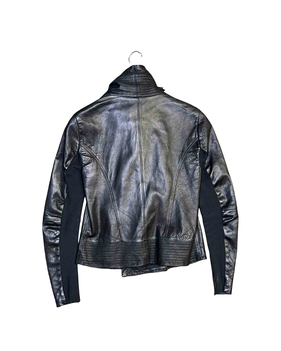 Size 3 (12) | Husk Cropped Black Leather Funnel Jacket