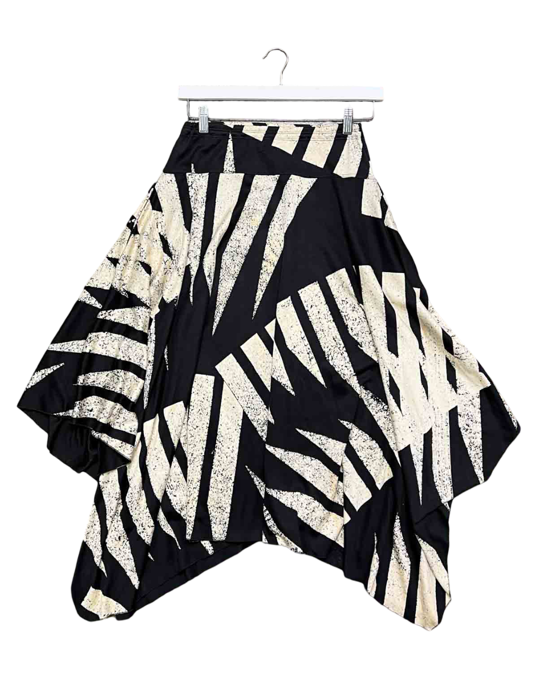 Size 10 (M) | Junko Koshino Black/Beige Asymmetric Midi Skirt