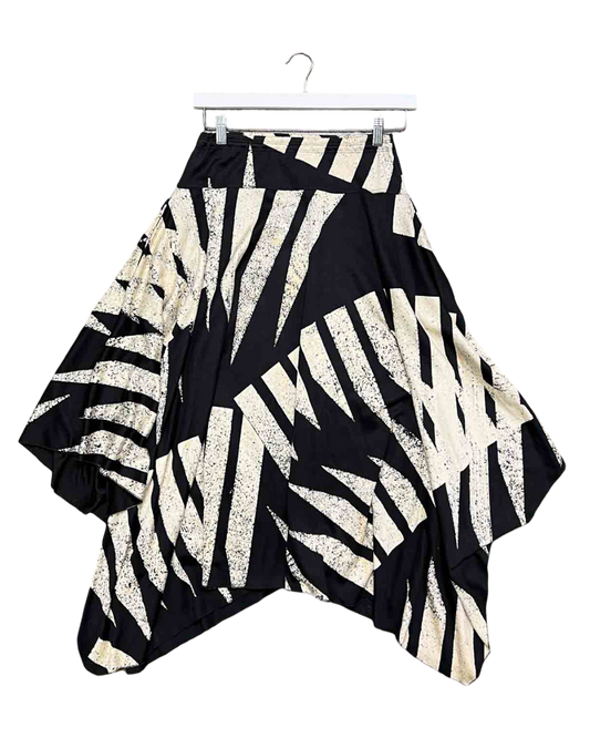 Size 10 (M) | Junko Koshino Black/Beige Asymmetric Midi Skirt