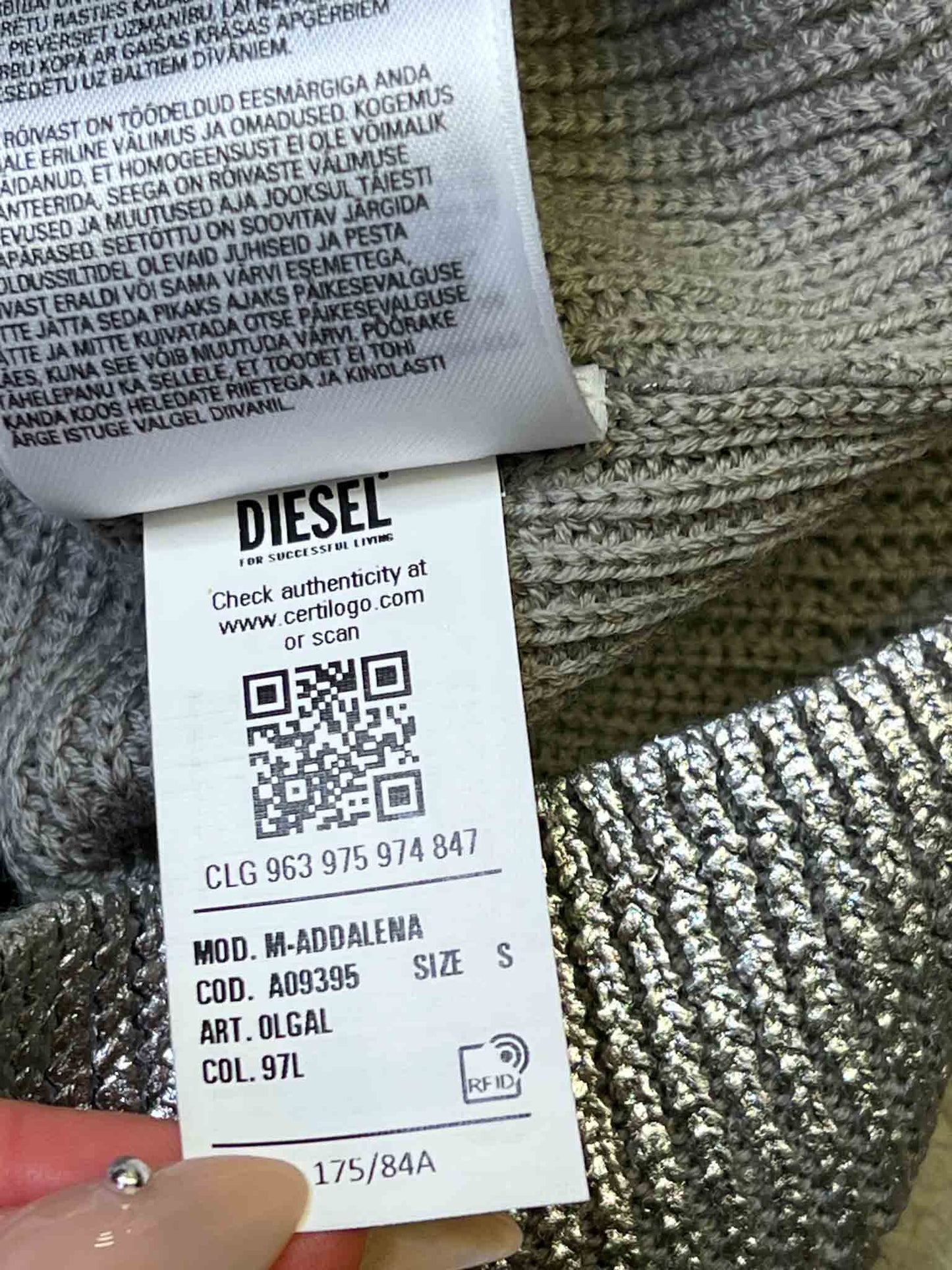 Size S | Diesel M-Addalena Silver Wool Tank Top