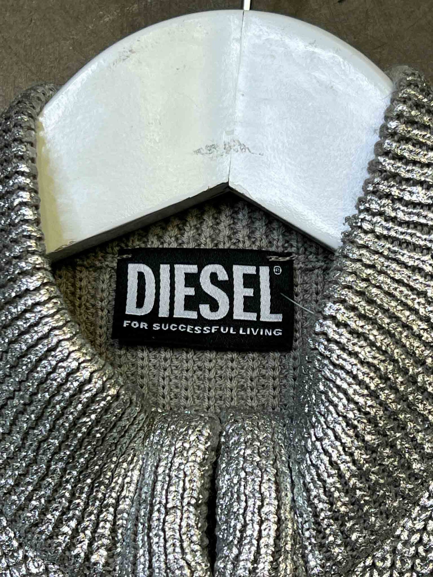 Size S | Diesel M-Addalena Silver Wool Tank Top
