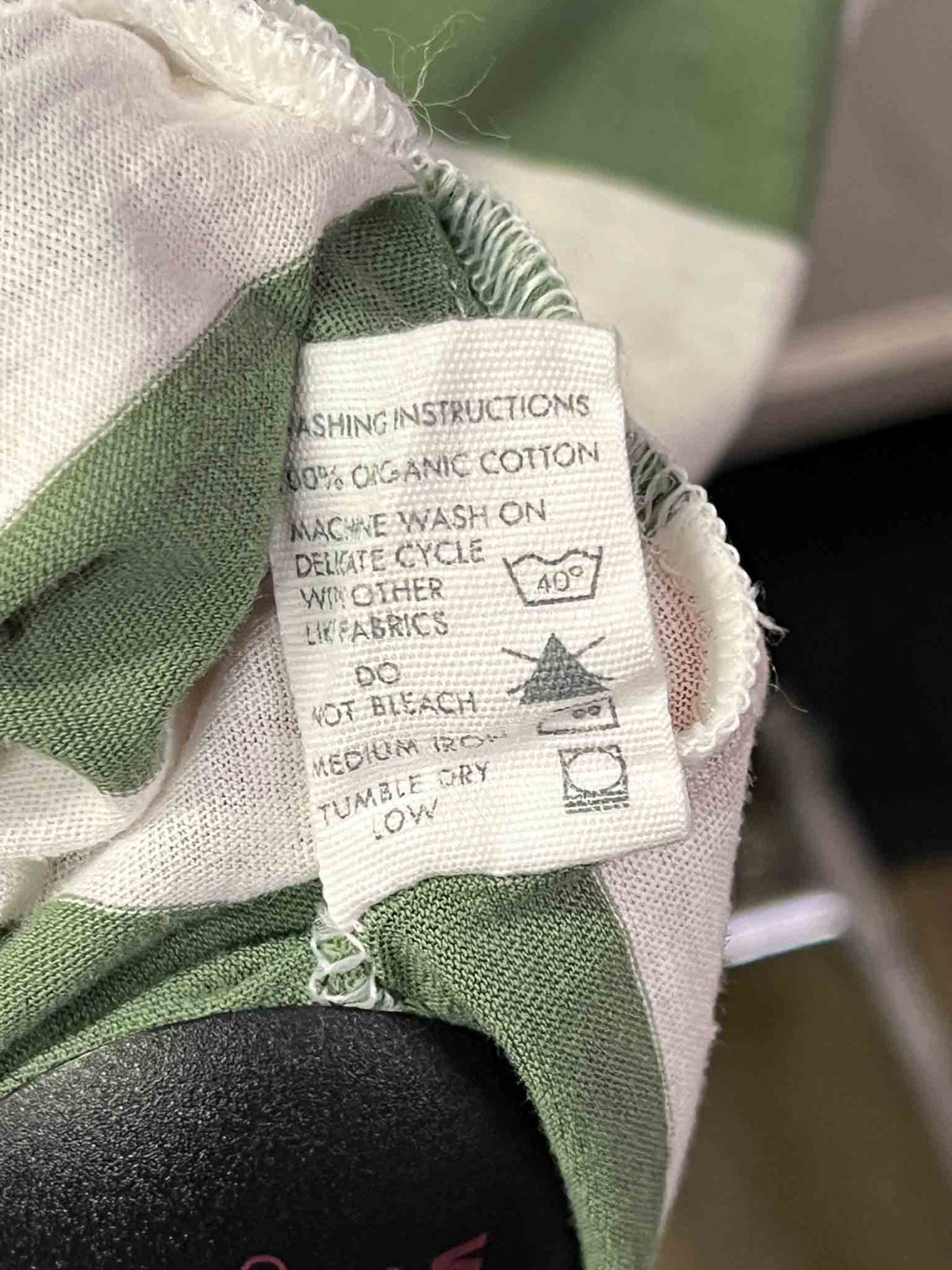 Size S | Bassike Green Striped T-Shirt