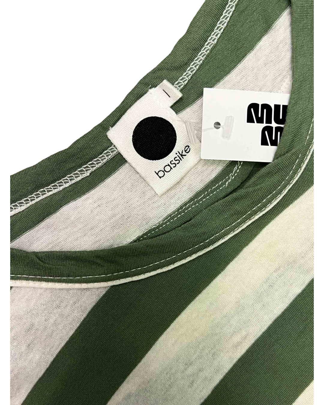 Size S | Bassike Green Striped T-Shirt