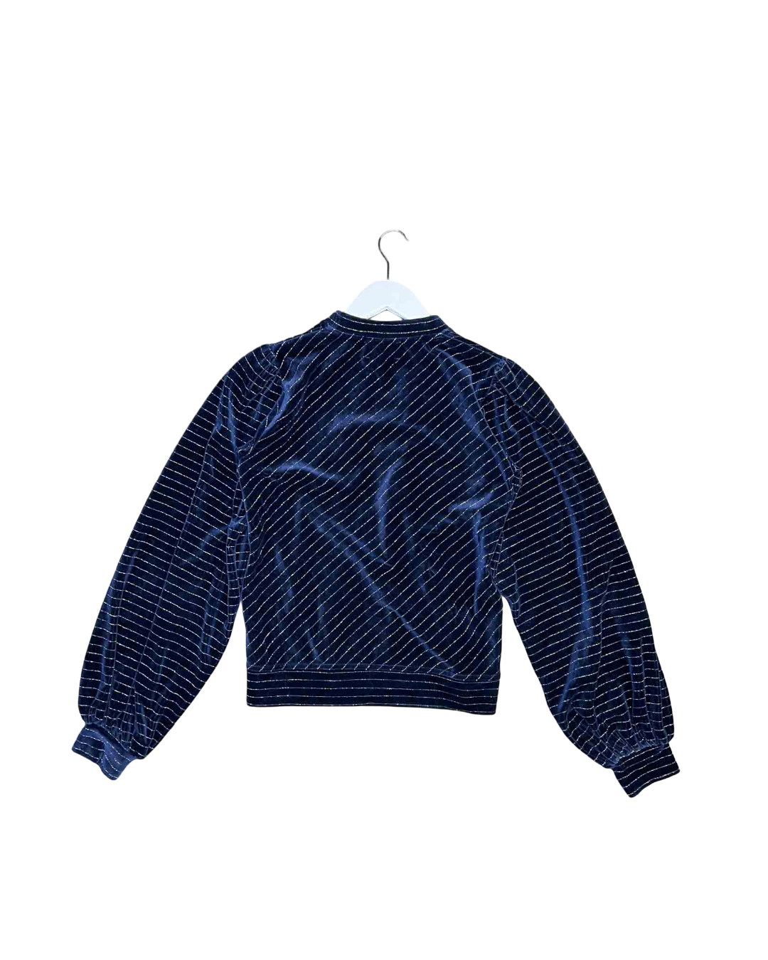Size 34 (XS) | Ganni Blue Velvet Metallic Long-Sleeve