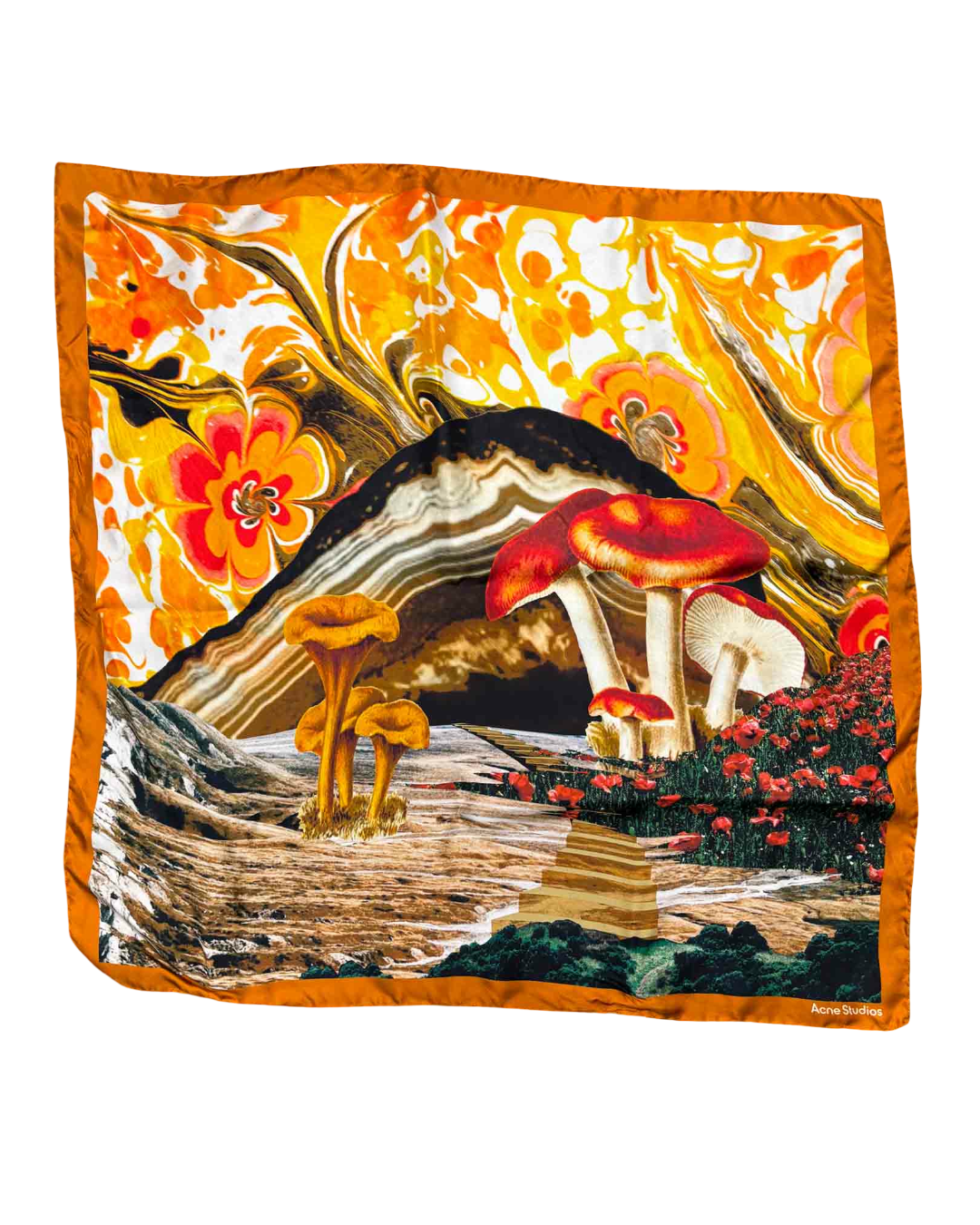 Acne Studios Orange Silk Mushroom Scarf