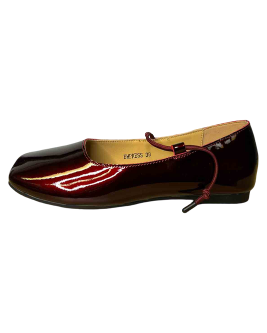 Size 38 | Empress Patent Wine Square Toe Flats