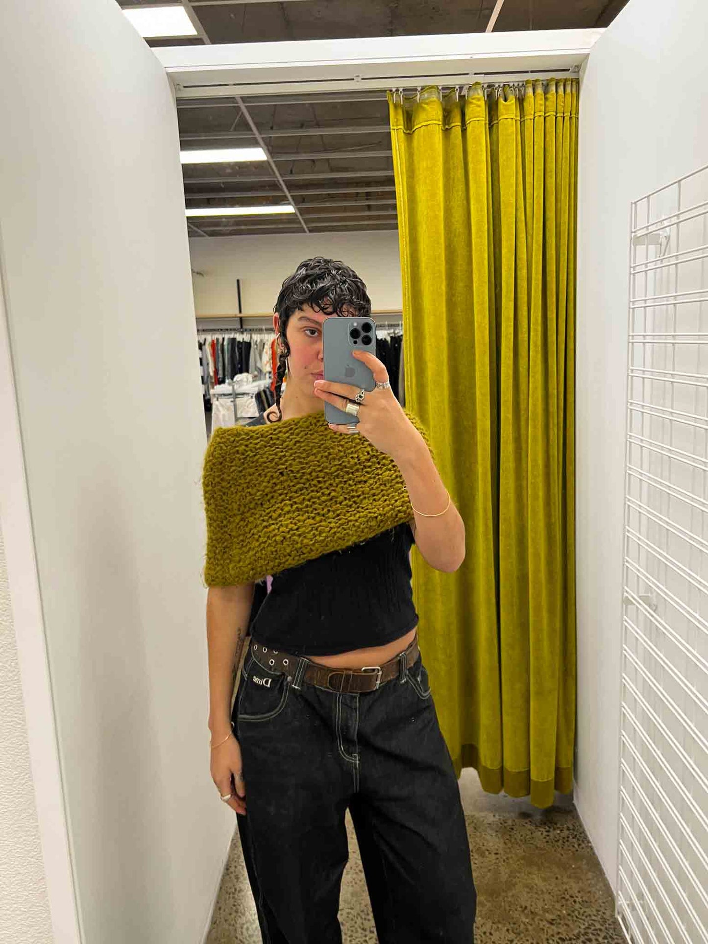 Size (OS) | Eileen Fisher Chartreuse Knitted Tube/ Cowl Scarf