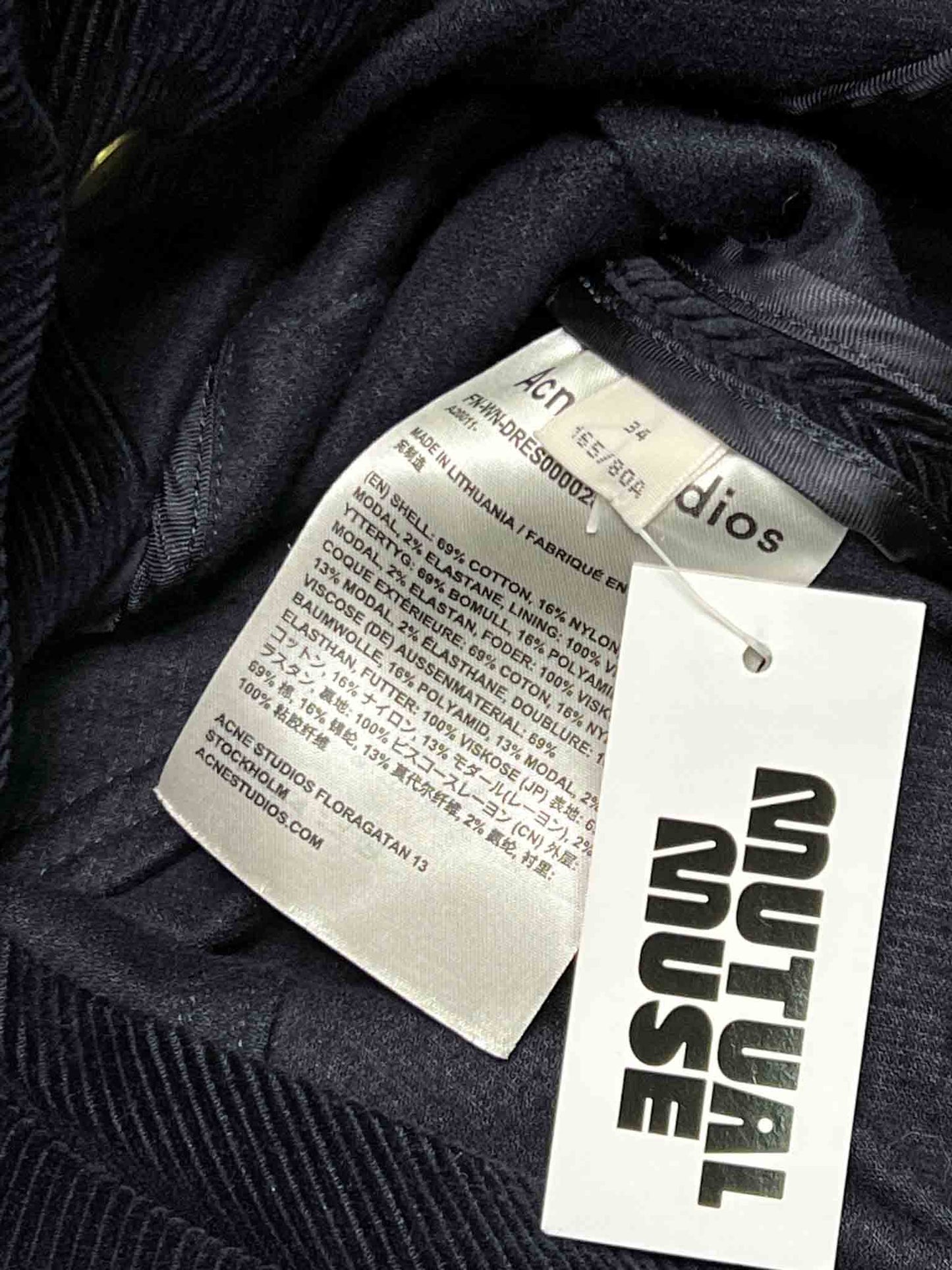 Size XS | Acne Studios Navy Corduroy Dress