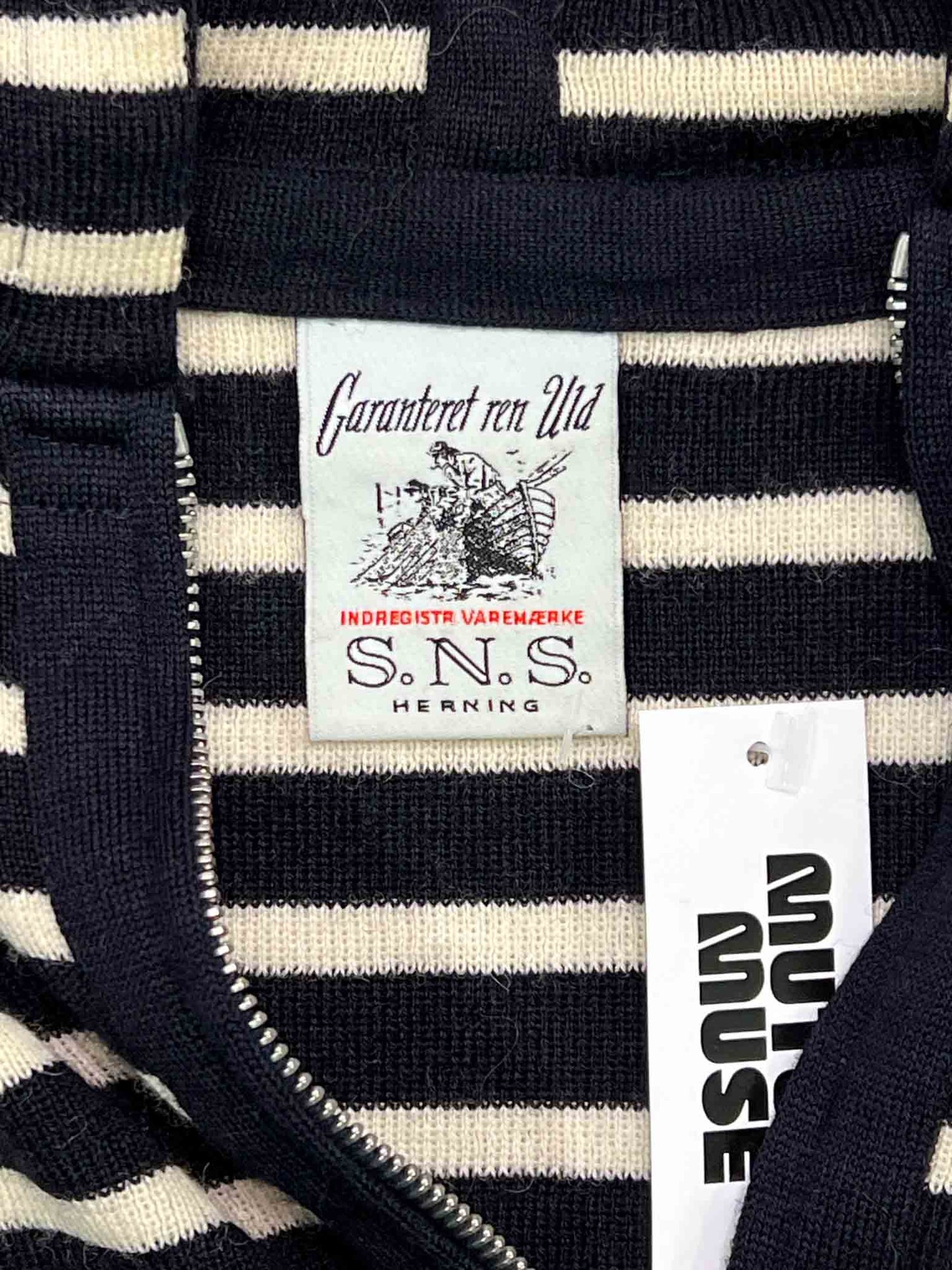 Size S | SNS Herning Black and White Striped Wool Knit Hoodie