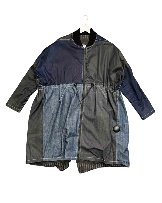 Size M/L | Fool Oversized Multi Fabric Panelled Longline Bomber Jacket
