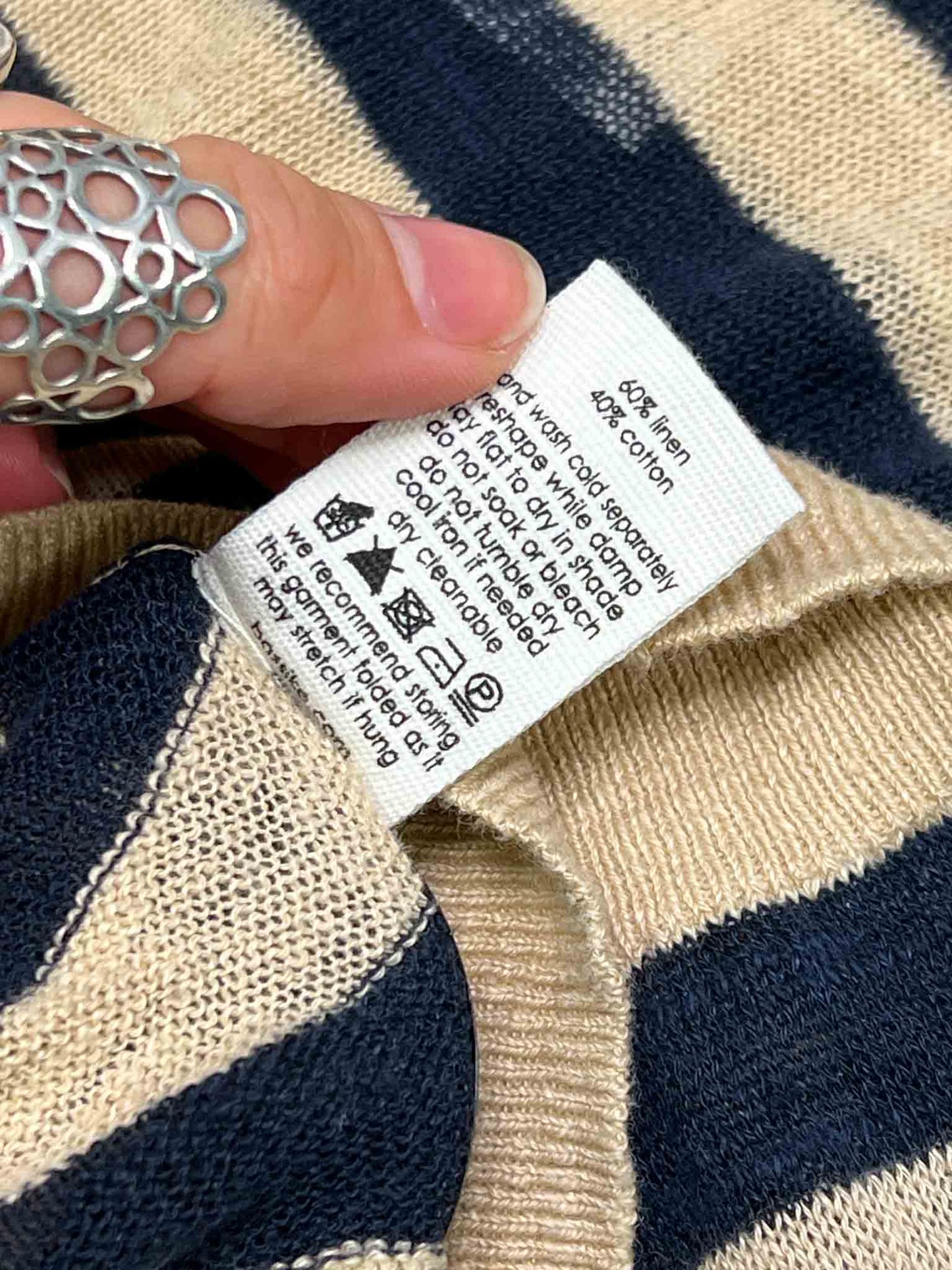 Size 5 (3XL) | Bassike Beige/Navy Striped Knit Jumper