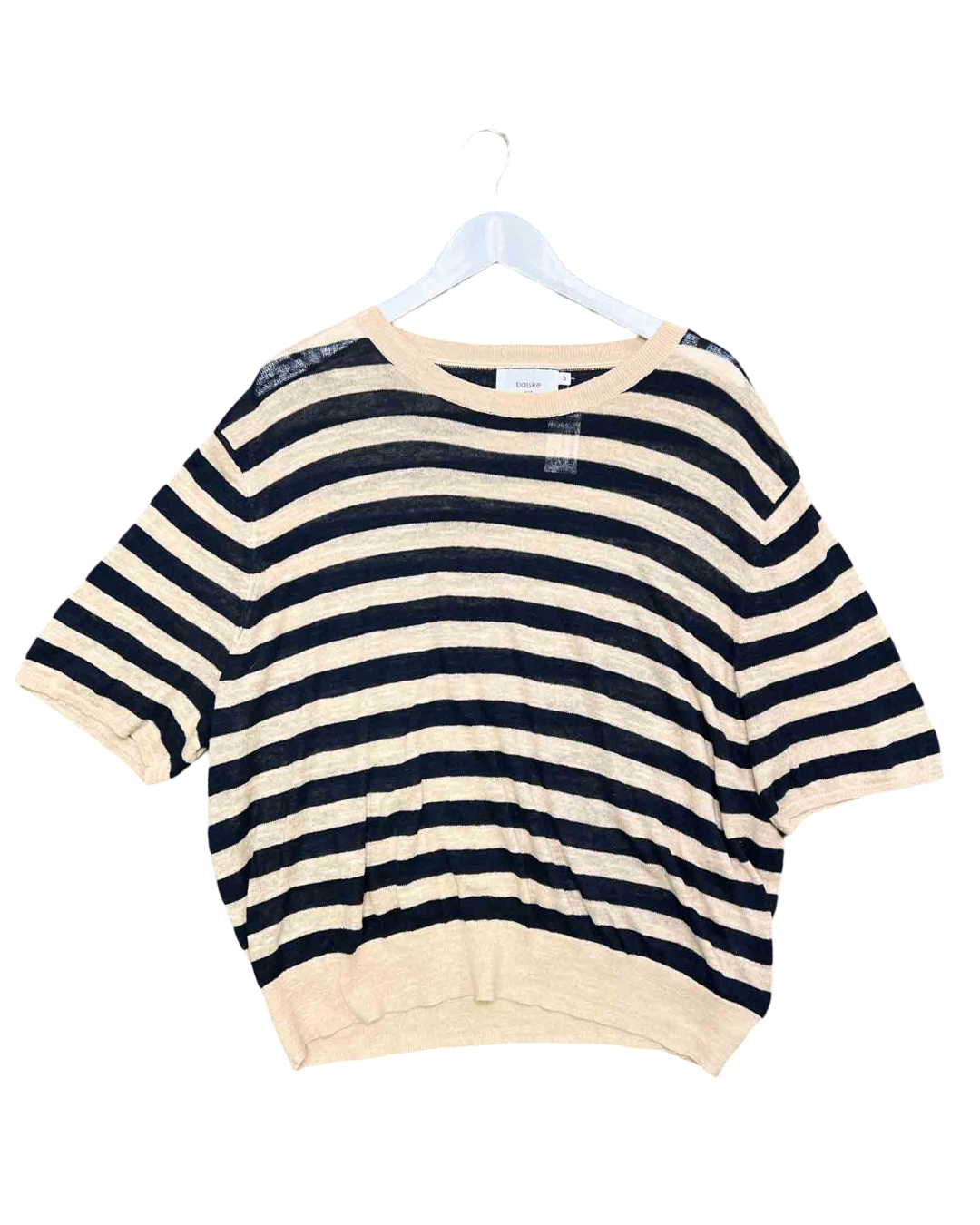 Size 5 (3XL) | Bassike Beige/Navy Striped Knit Jumper
