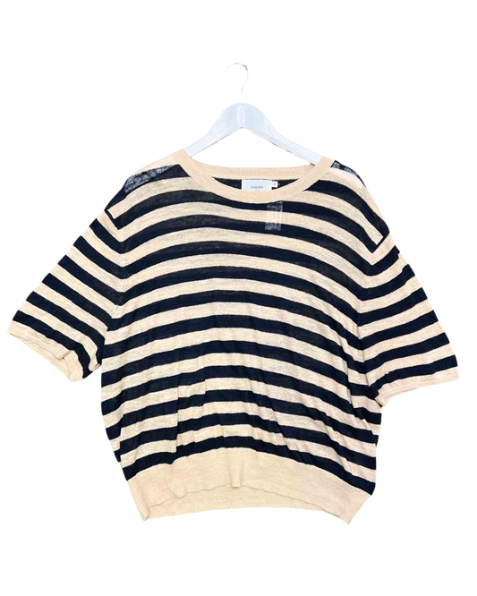 Size 5 (3XL) | Bassike Beige/Navy Striped Knit Jumper