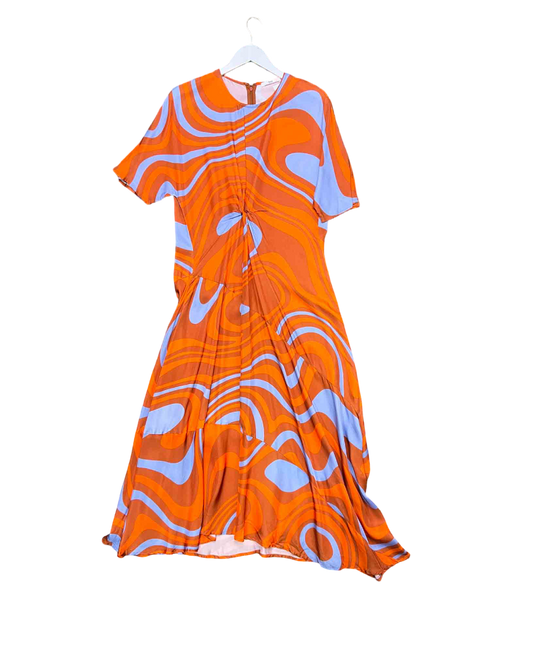 Size 12 | Bul Orange Satin Swirl Maxi Dress
