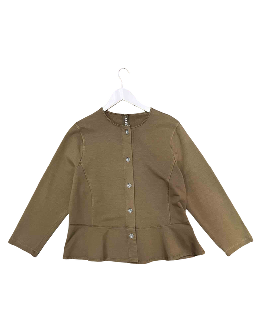 Size 14 | Ischiko Olive Peplum Button-up Top