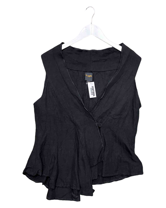 Size 14 (XL) | Kondo Tricot Black Linen Asymmetric Vest