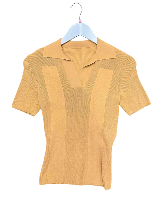 Size S | Jacquemus Tan Knit Polo Top