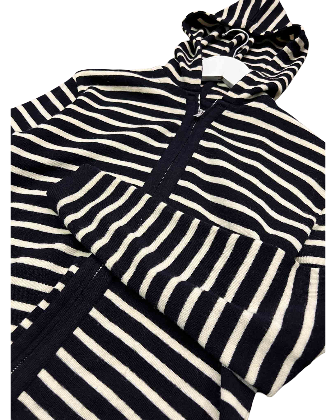 Size S | SNS Herning Black and White Striped Wool Knit Hoodie