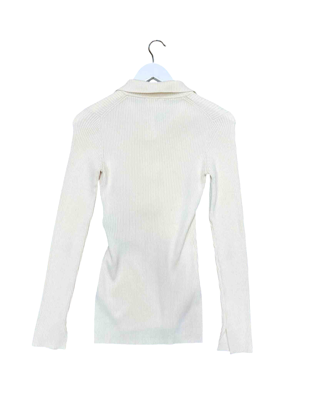 Size XS | GANNI Cream Henley Button Ribbed Top