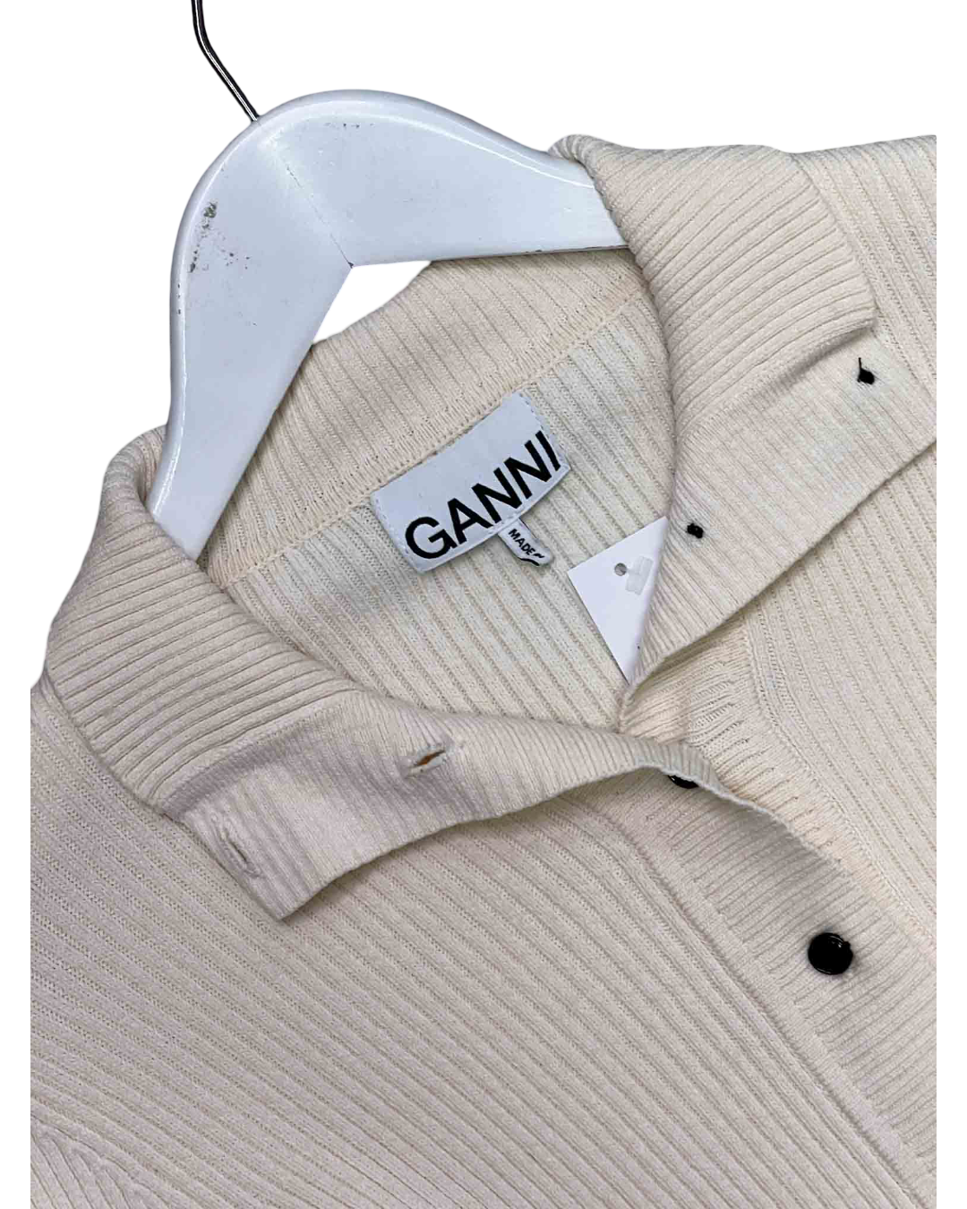 Size XS | GANNI Cream Henley Button Ribbed Top