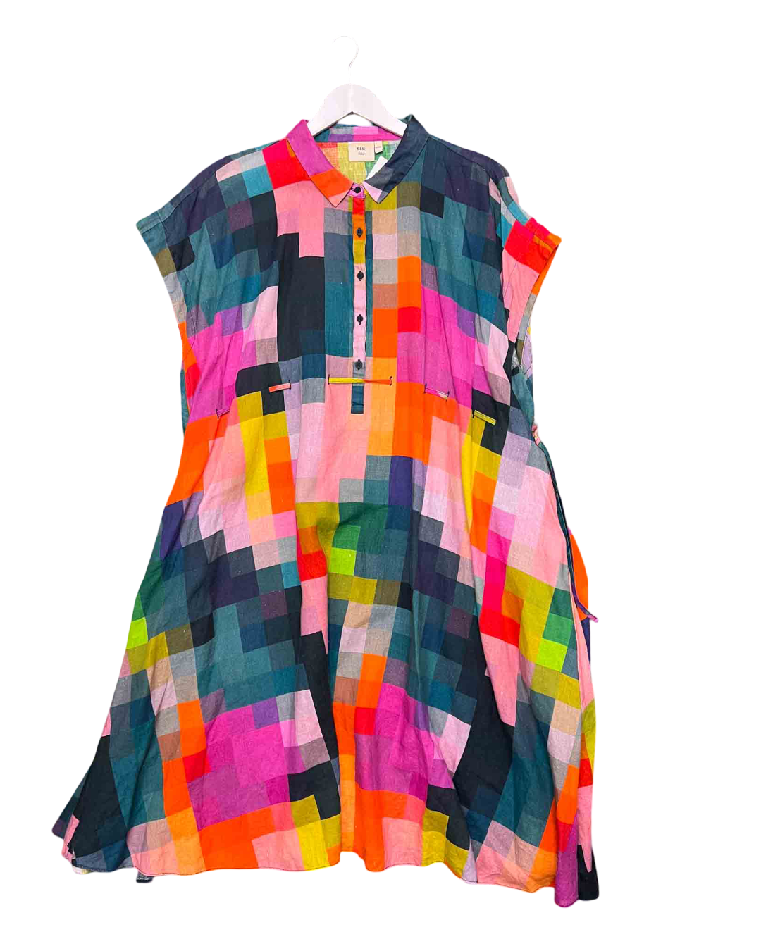 Size XL/XXL | Elk Multi Check Linen Shirt Dress
