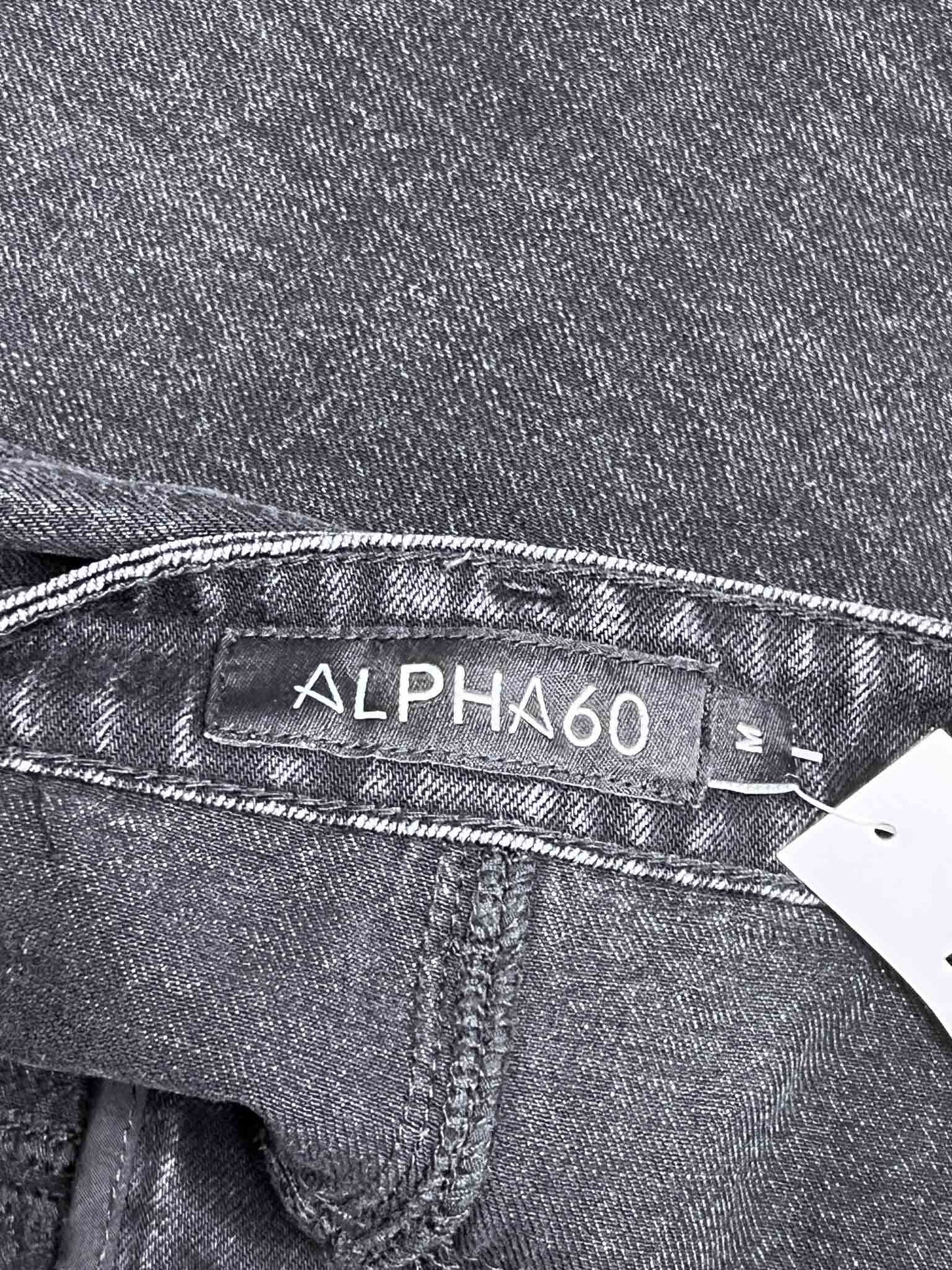 Size M | Alpha60 Black Distressed Denim Midi Skirt
