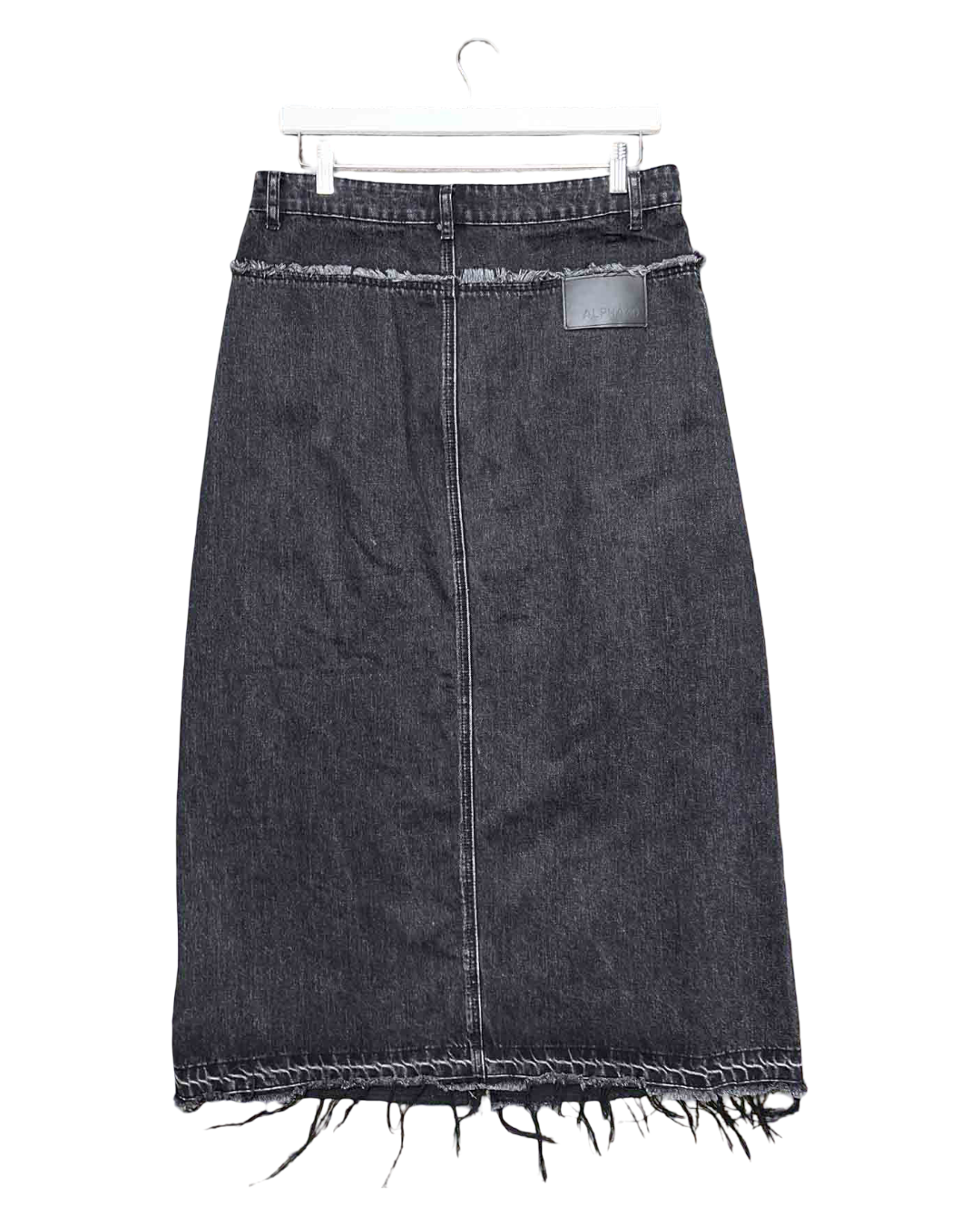 Size M | Alpha60 Black Distressed Denim Midi Skirt