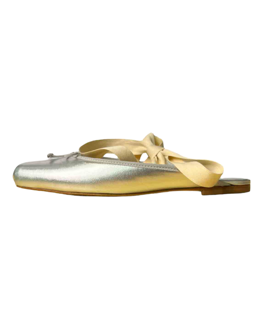 Size 37 | Reformation Silver Megan Lace Up Ballet Flat