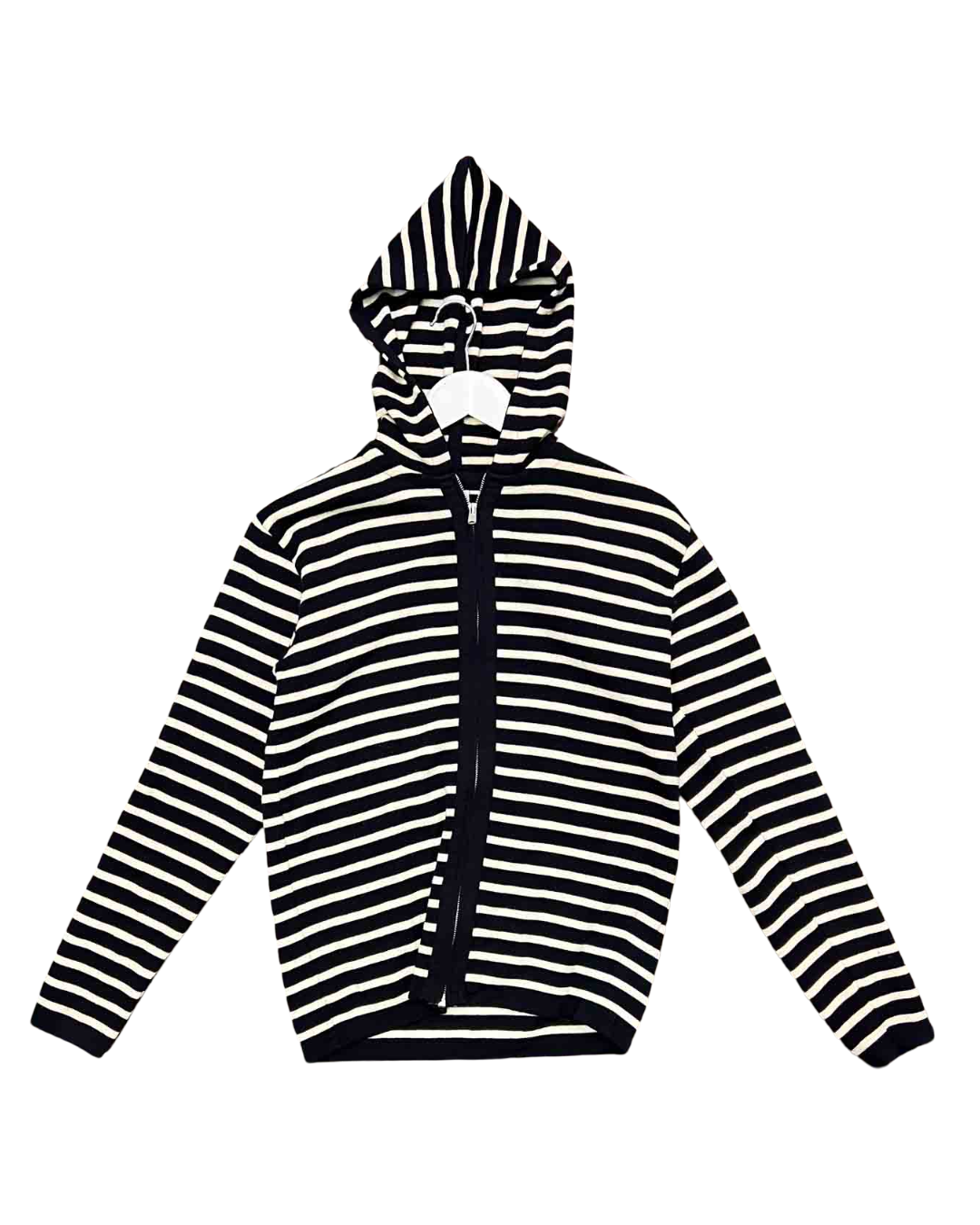 Size S | SNS Herning Black and White Striped Wool Knit Hoodie