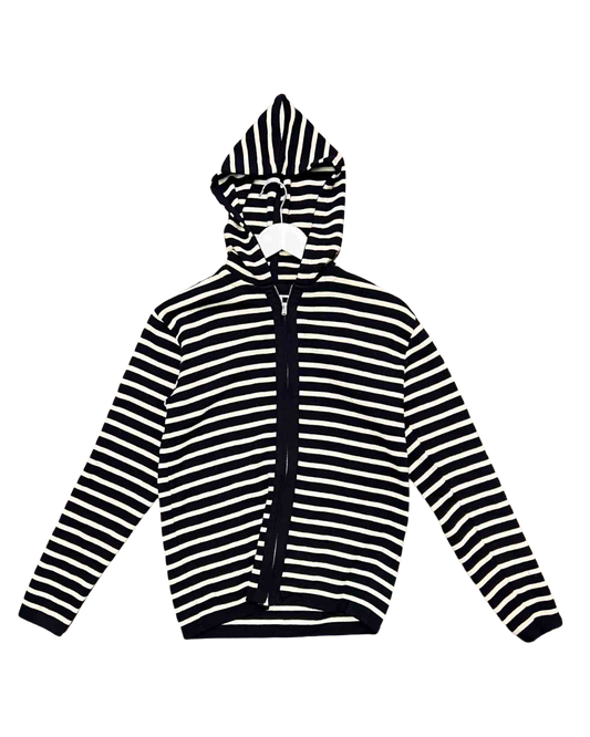 Size S | SNS Herning Black and White Striped Wool Knit Hoodie