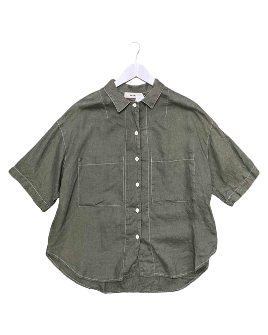 Size S | Kloke Green Linen Boxy Shirt