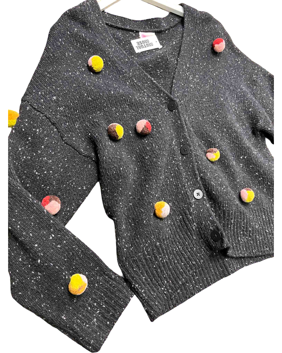 Size S | Gorman Speckled Lambswool Pom Pom Cardigan
