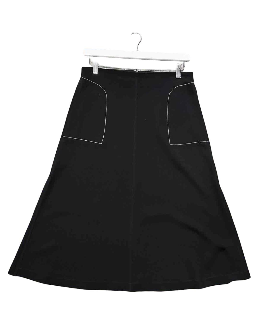 Size 12 | Incu Black Contrast Stitch A-Line Midi Skirt